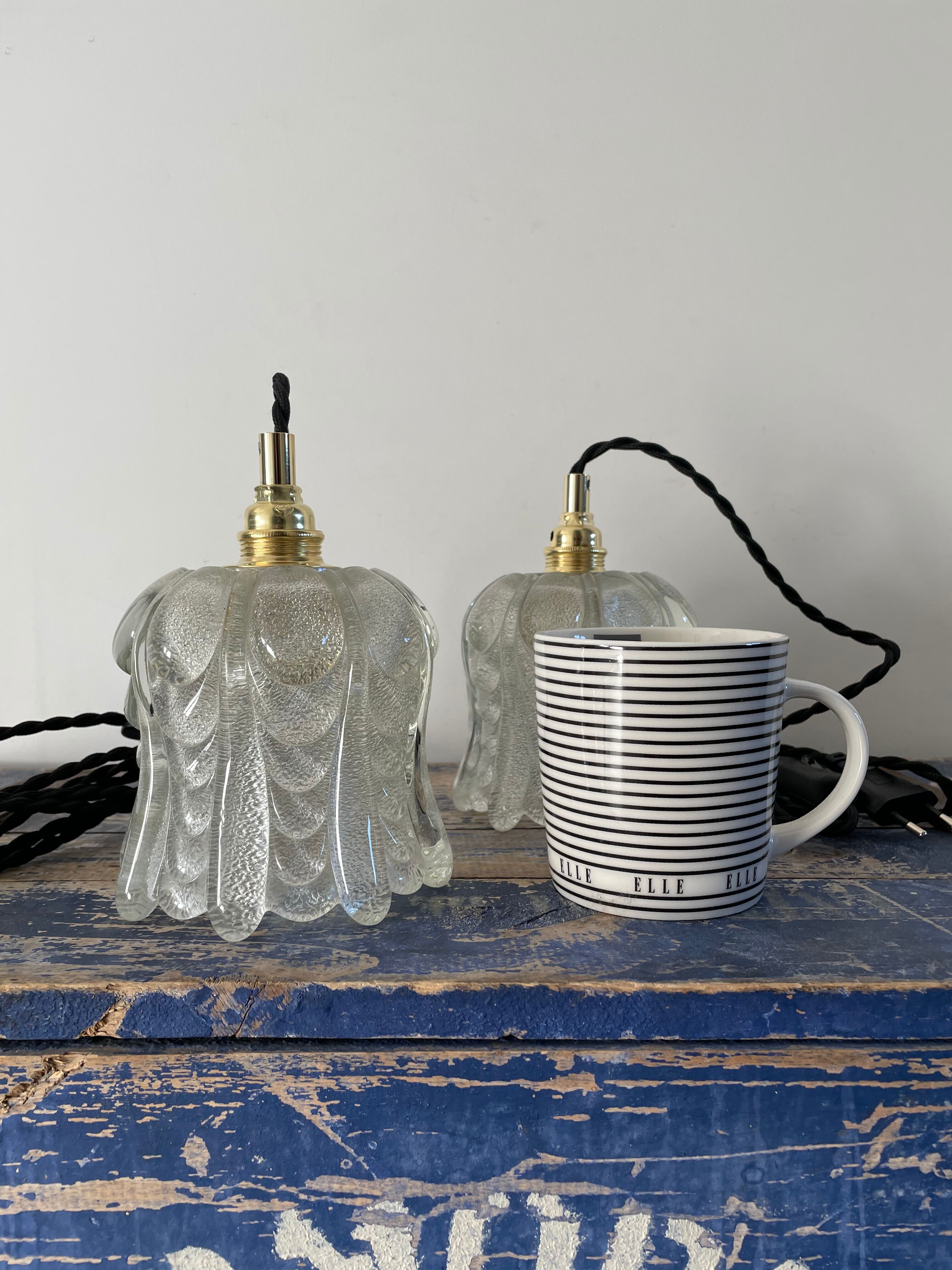 Set of two vintage electric chiseled glass handhelds