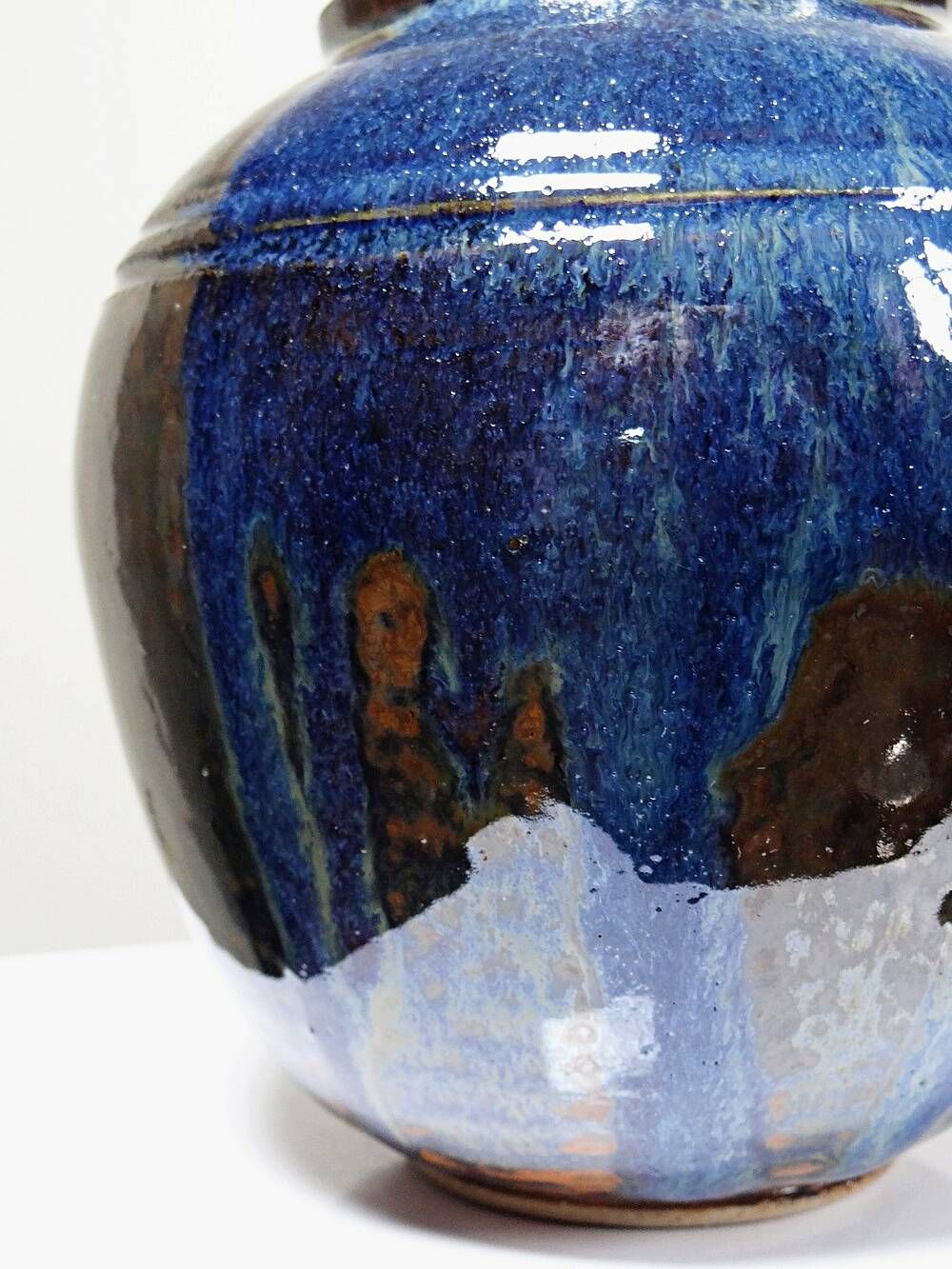 Small vintage/antique vase, very fine stoneware, flamed glaze, signature art ceramic