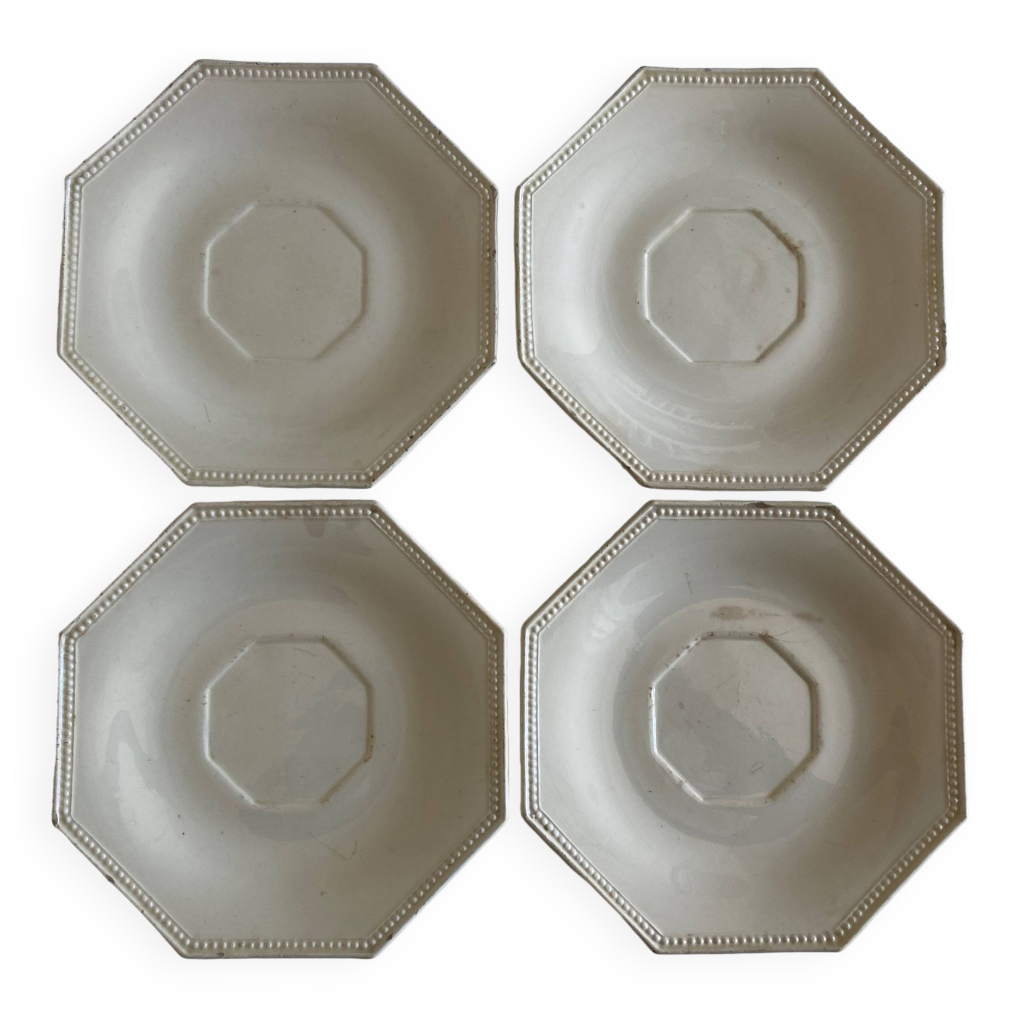 Set of 4 octagonal pearl plates Creil & Montereau 19th