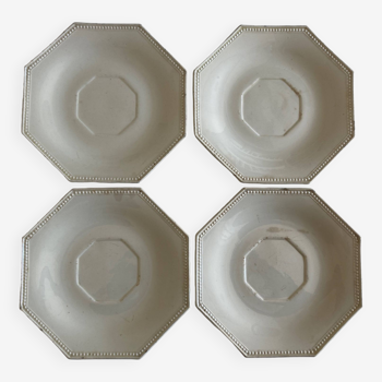 Set of 4 octagonal pearl plates Creil & Montereau 19th