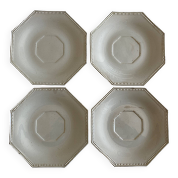 Set de 4 assiettes octogonales perles Creil & Montereau 19e