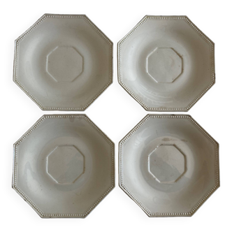 Set de 4 assiettes octogonales perles Creil & Montereau 19e