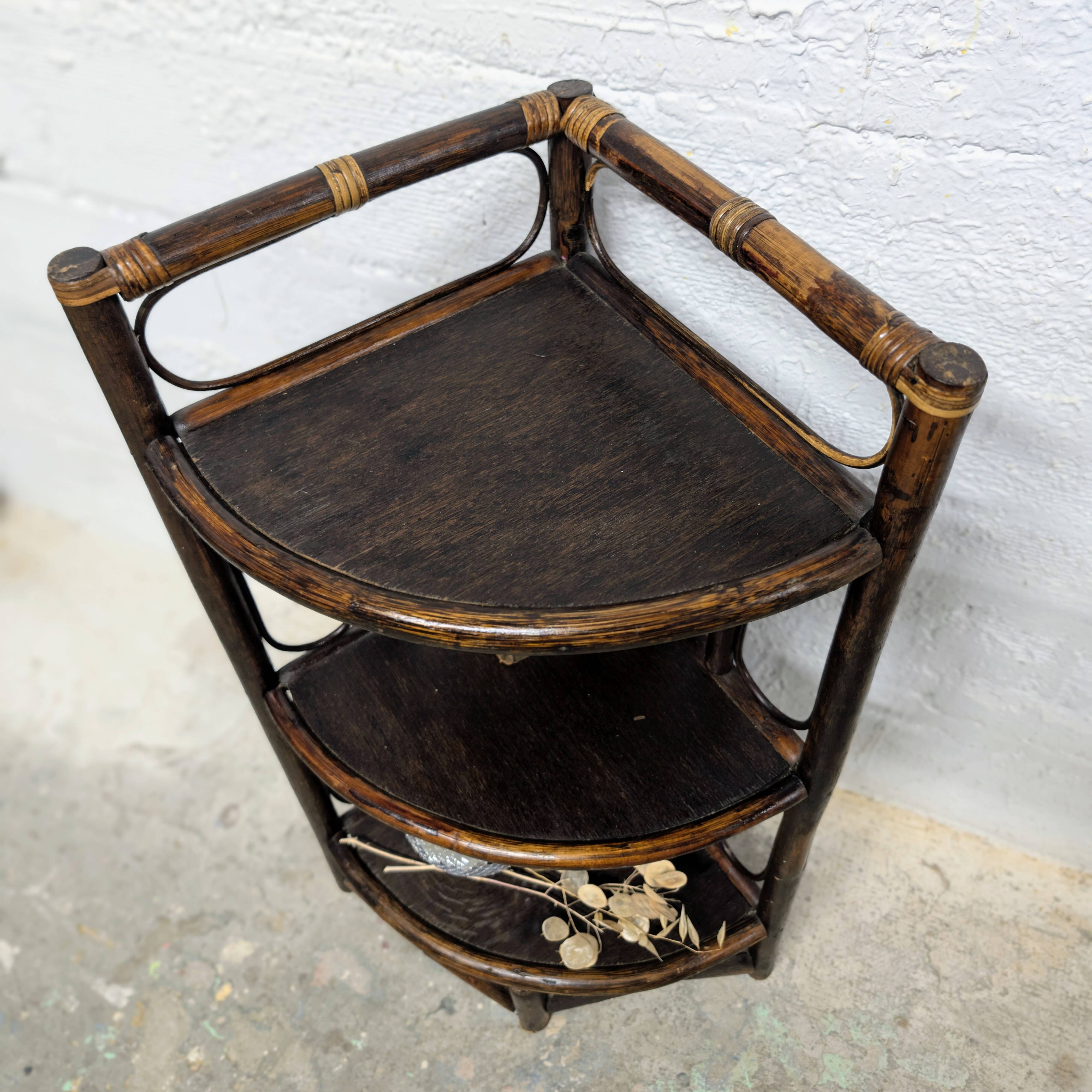 Rattan corner shelf