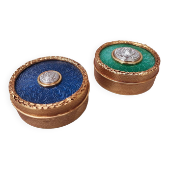 Gilt metal and enamel ring boxes