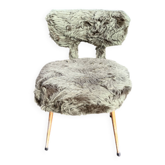 Green faux fur chair by Pelfran 1970
