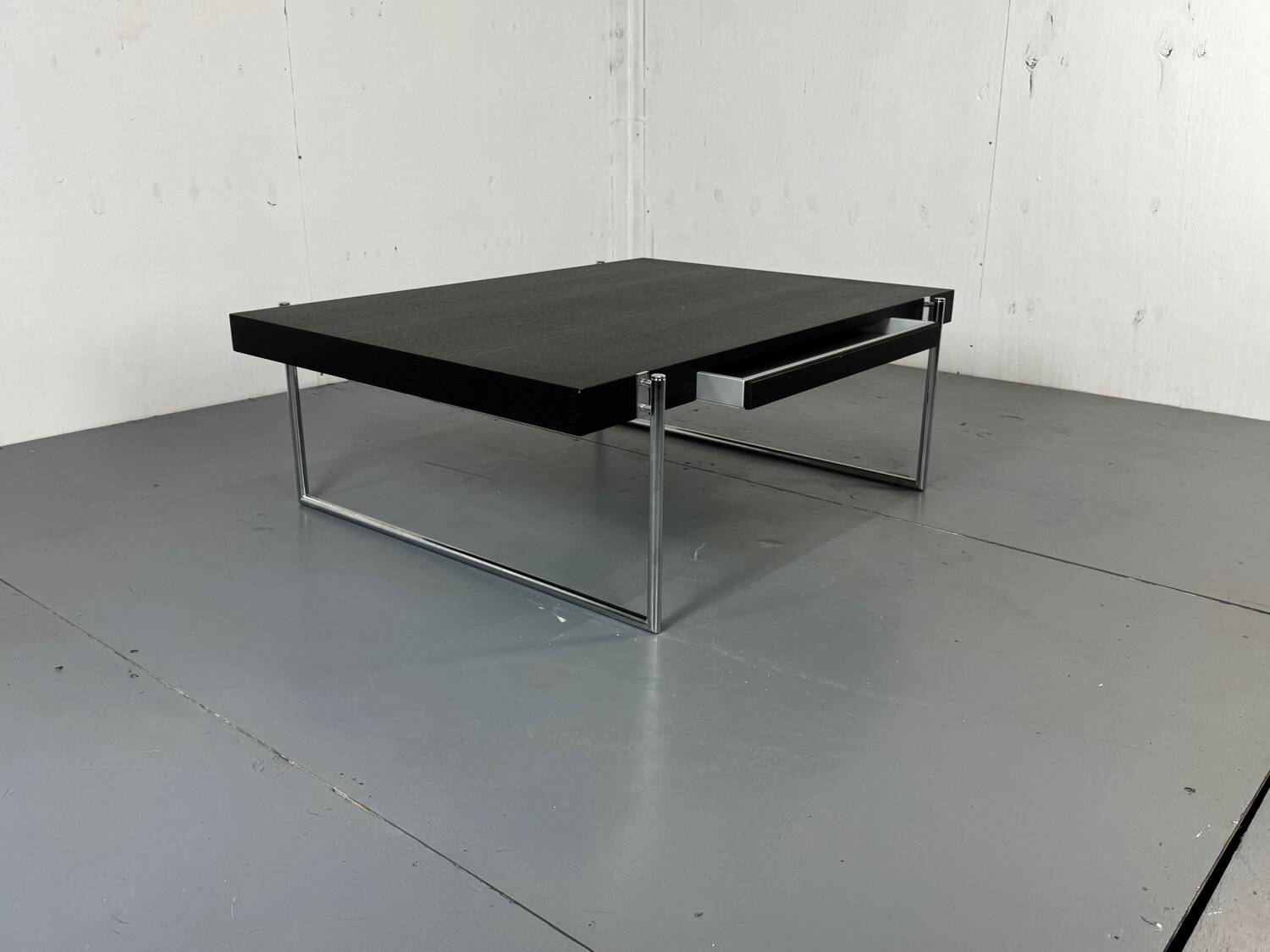 Bauhaus style black solid wood and tubular steel coffee table, Germany