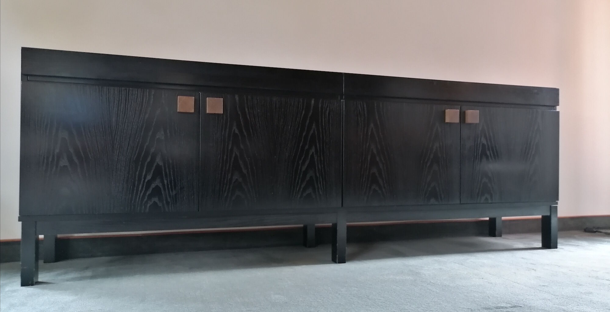 Brutalist black oak sideboard Belgium 1970s