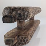 Hand-carved Wooden Double Door Handle with Wheat Spike Design, 1900s