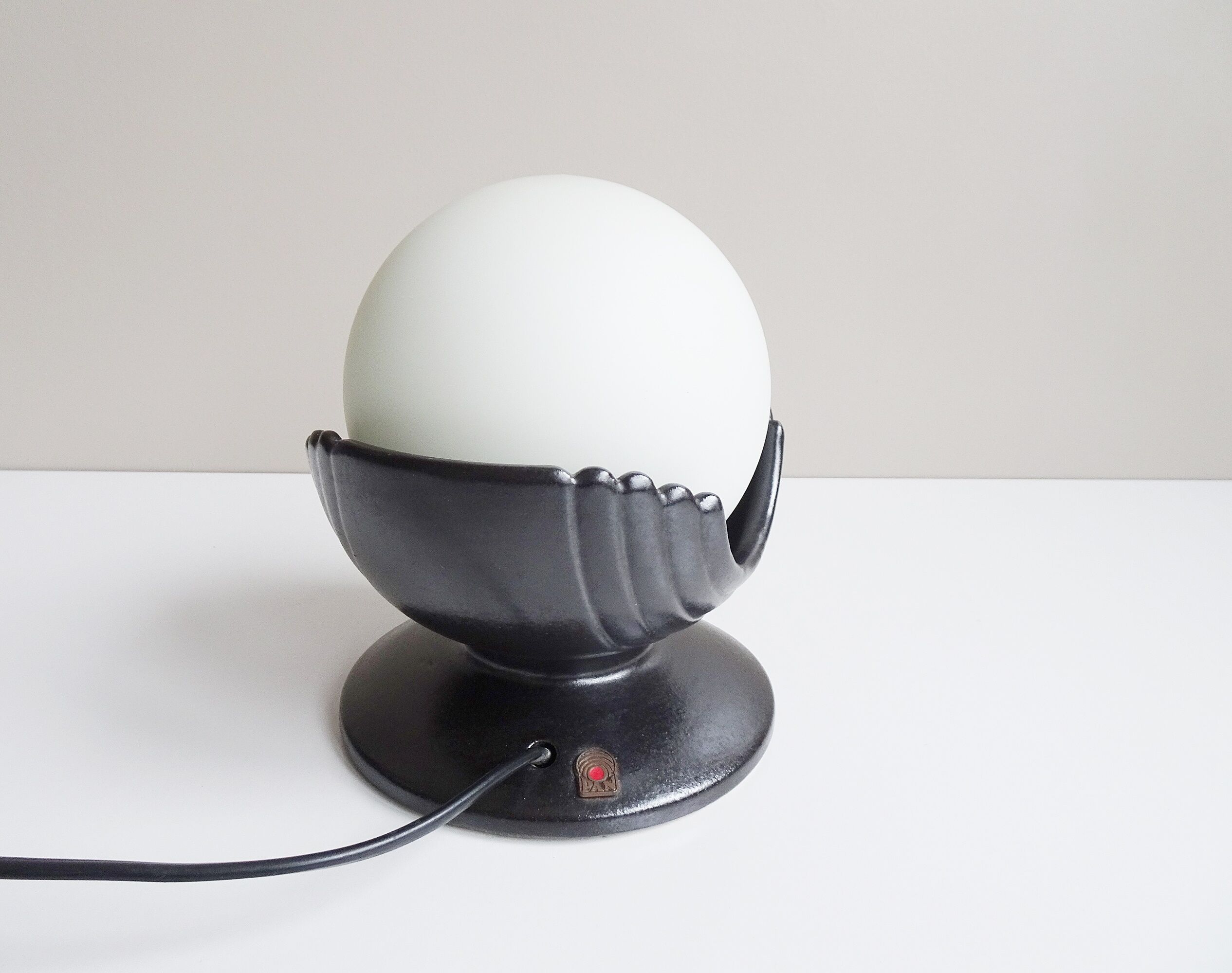Sculptural table lamp by pan keramik with glass ball - 1970s