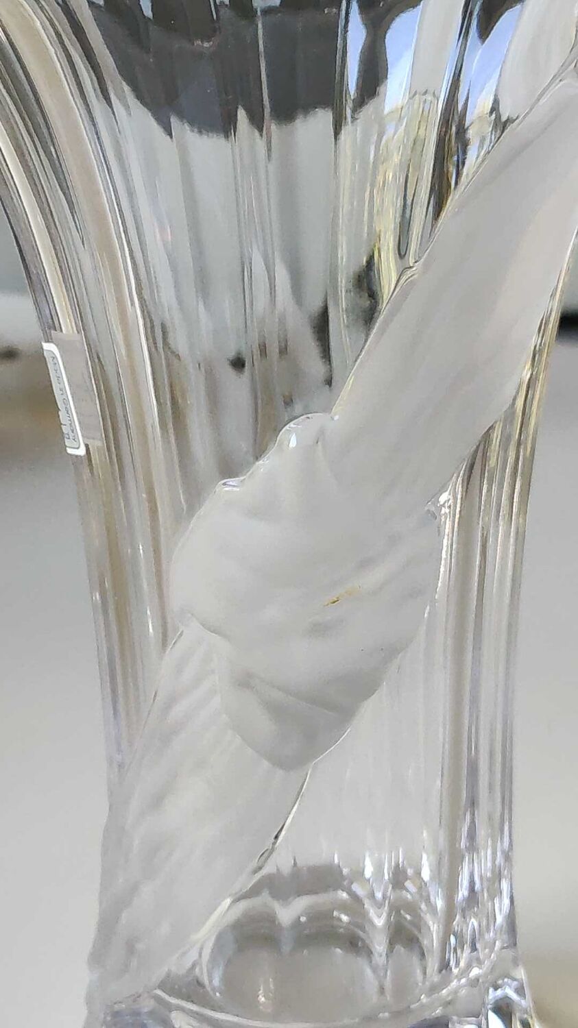 Vintage Multifaceted Crystal Vase, Frosted Draped Bow, col. Opaque white, Evita Crystal, Germany
