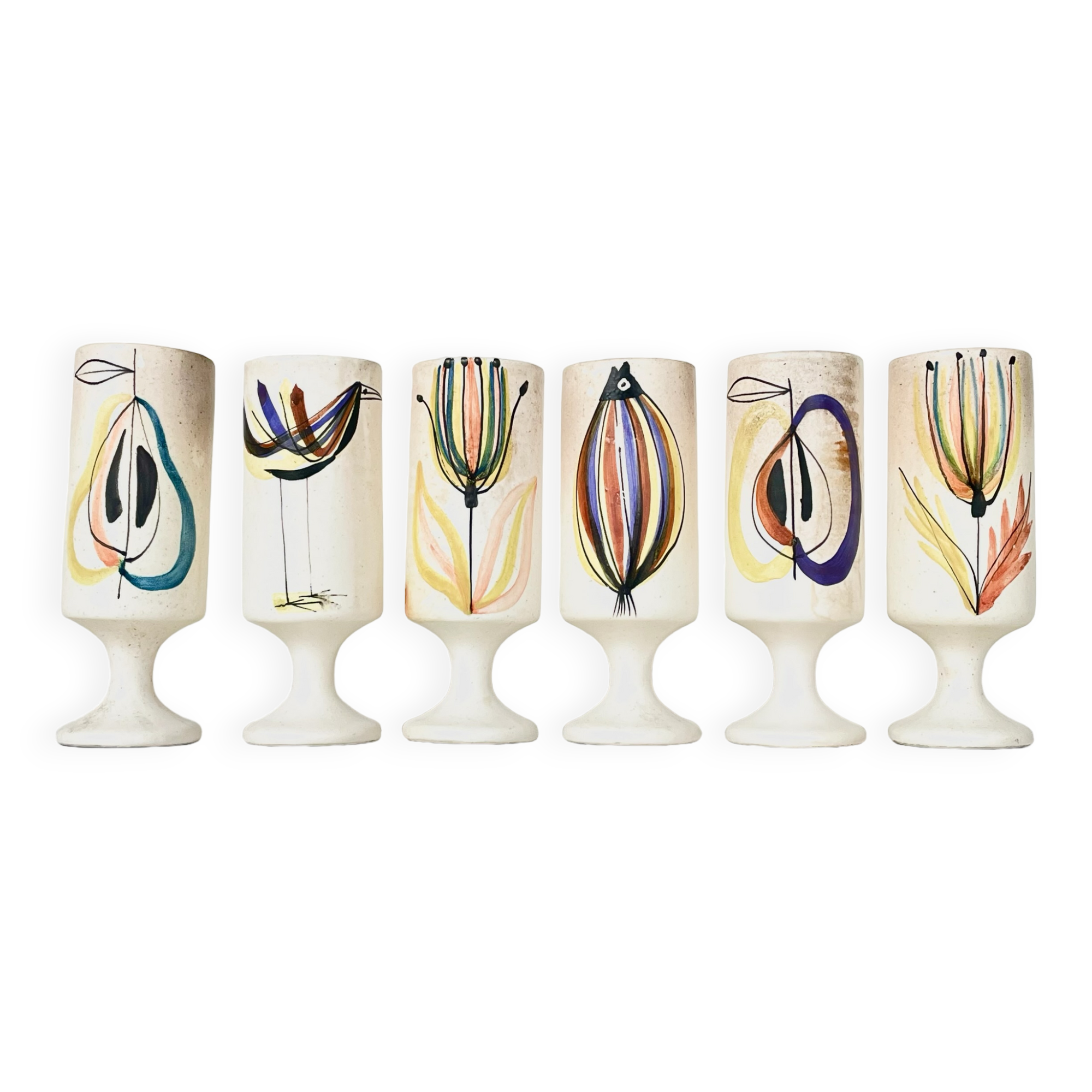 6 ceramic mazagrans by Roger Capron, 1950, Vallauris
