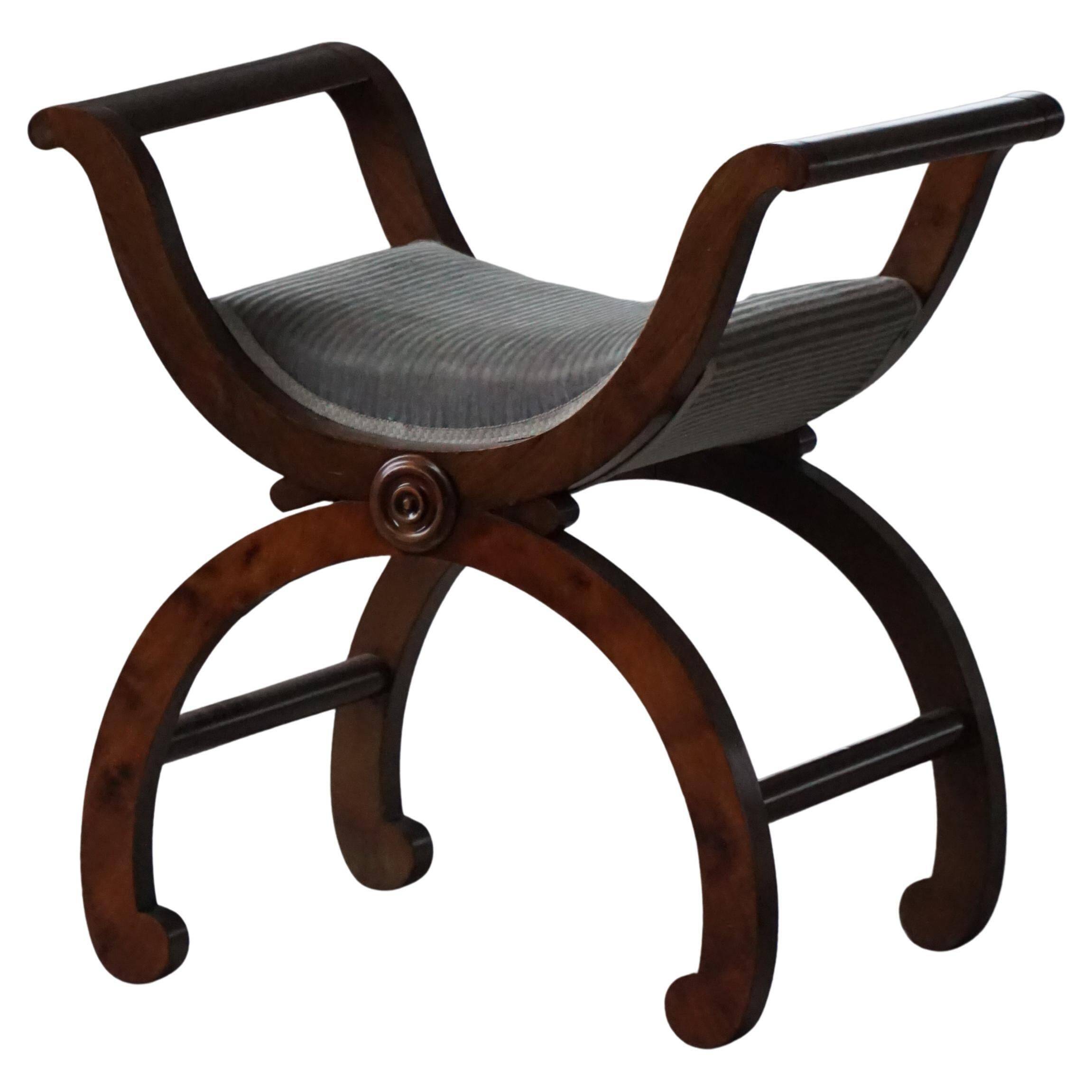 Empire-style Danish piano chair/stool with velvet seat, early 1900s.