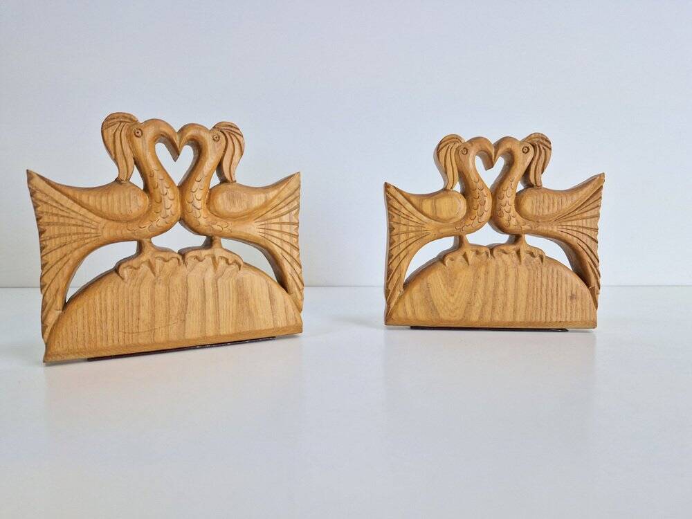 Porte-livres en bois vintage faits à la main, ensemble de 2