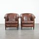 Unique set of two cognac-coloured cow leather club armchairs