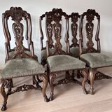 Neo-Renaissance walnut wood dining chairs: set of 6 + 2 armchairs
