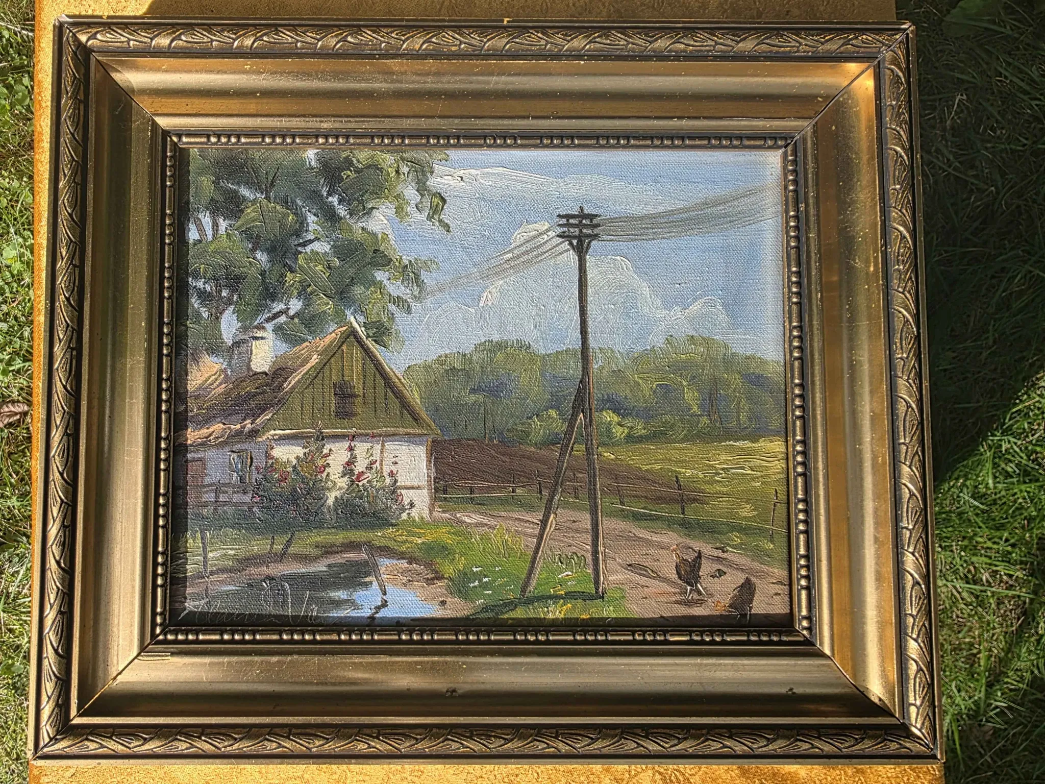 Vintage Farmhouse Landscape Oil Painting