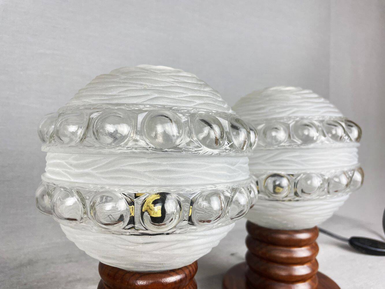 Pair Portuguese mid century wooden  table lamps