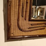 2-tone beveled square wood and rattan mirror