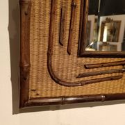 Miroir bois et rotin carré biseauté 2 tons