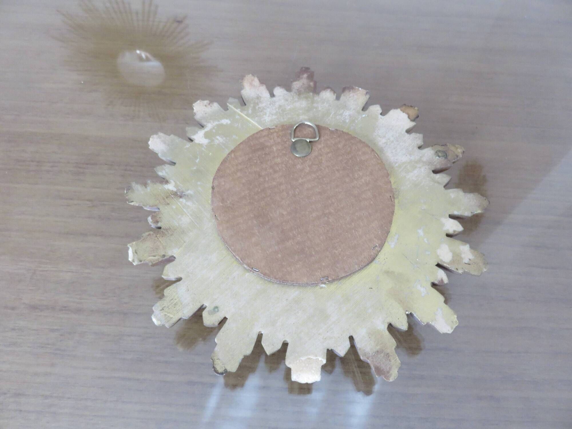Old small golden sun mirror, witch's eye, curved, 60s-70s.