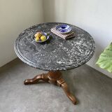Empire walnut and marble pedestal table, late 19th century