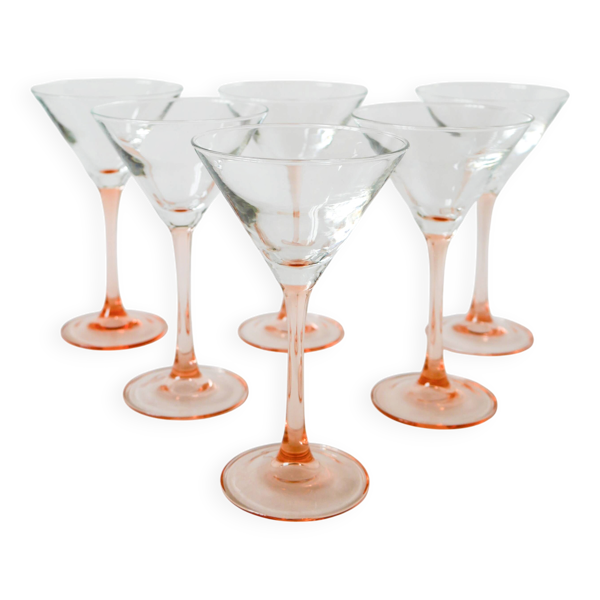 Lot de 6 verres à cocktails en verre à pieds rose Luminarc Made in France,