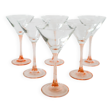 Set of 6 pink stemmed glass cocktail glasses Luminarc Made in France,