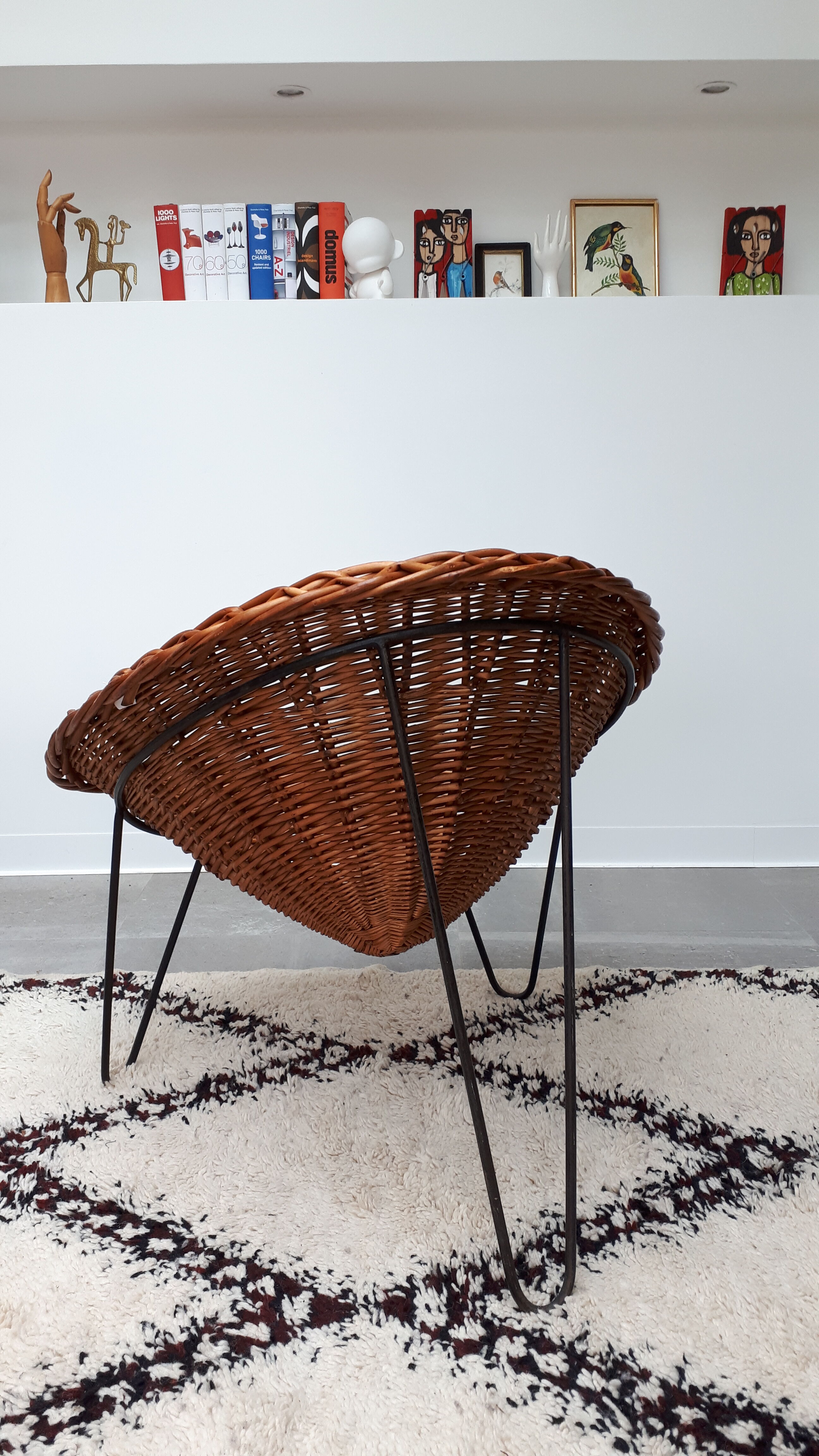 1950s basket rattan armchair