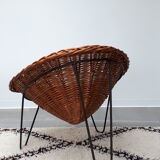 1950s basket rattan armchair