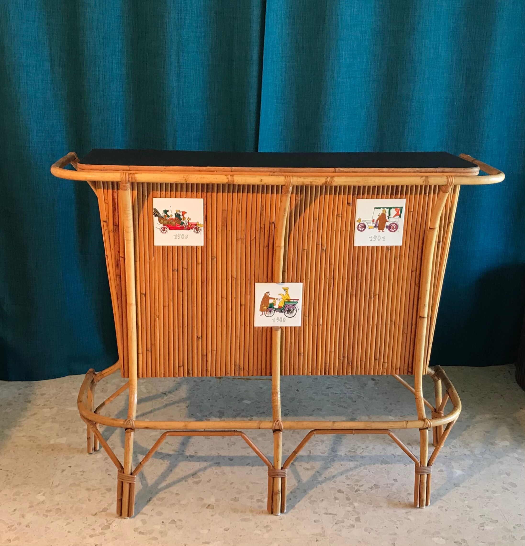 Bar and rattan stools 60s