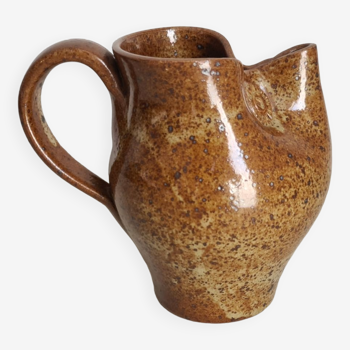 Zoomorphic pitcher owl or owl in pyrite stoneware / collection / ceramics / vintage / France / 50s / mid-century / twentieth century