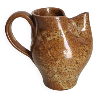 Zoomorphic pitcher owl or owl in pyrite stoneware / collection / ceramics / vintage / France / 50s / mid-century / twentieth century