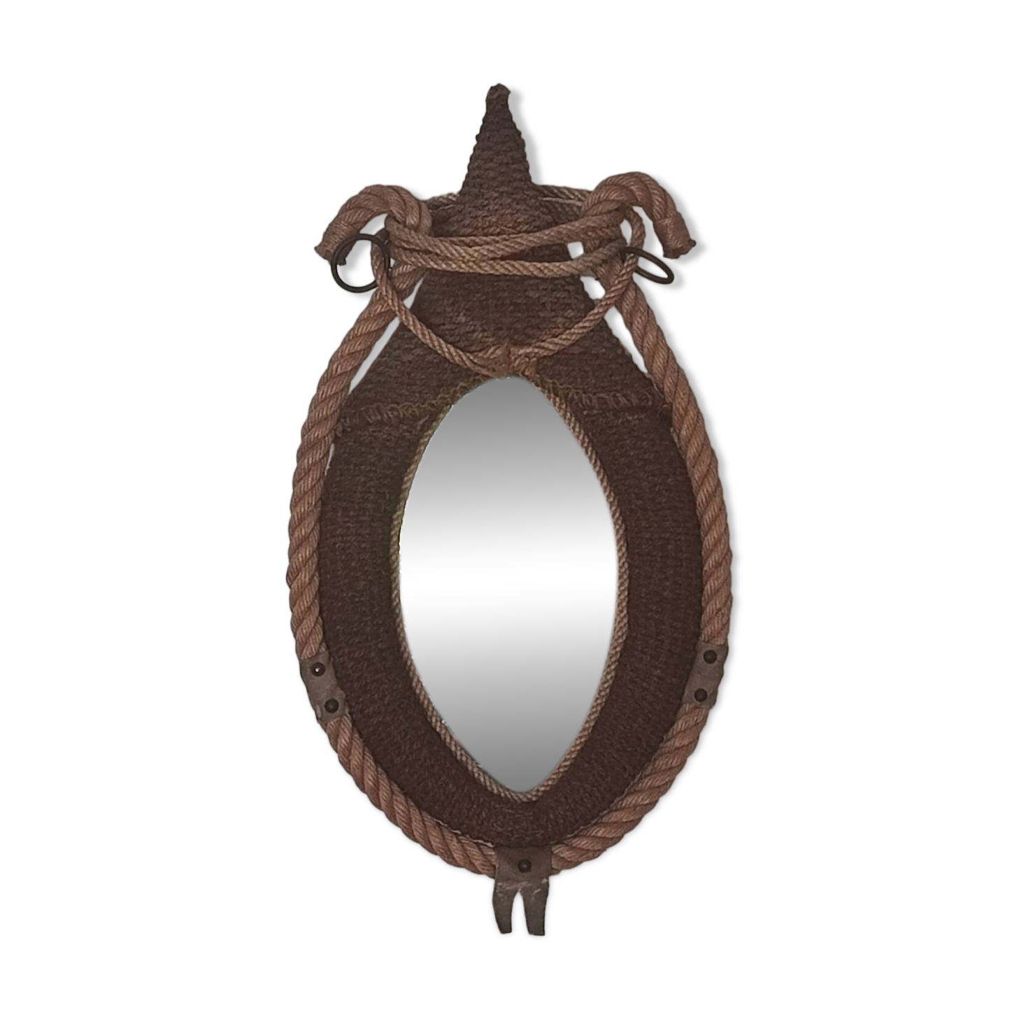 Vintage rope mirror, attributed to Adrien Audoux and Frida Minet, 1950s design.