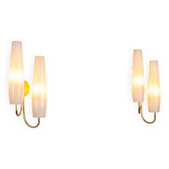 Pair of double shades sconces with brass details