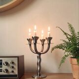 Vintage brutalist chandelier with 4 lights in brushed metal.