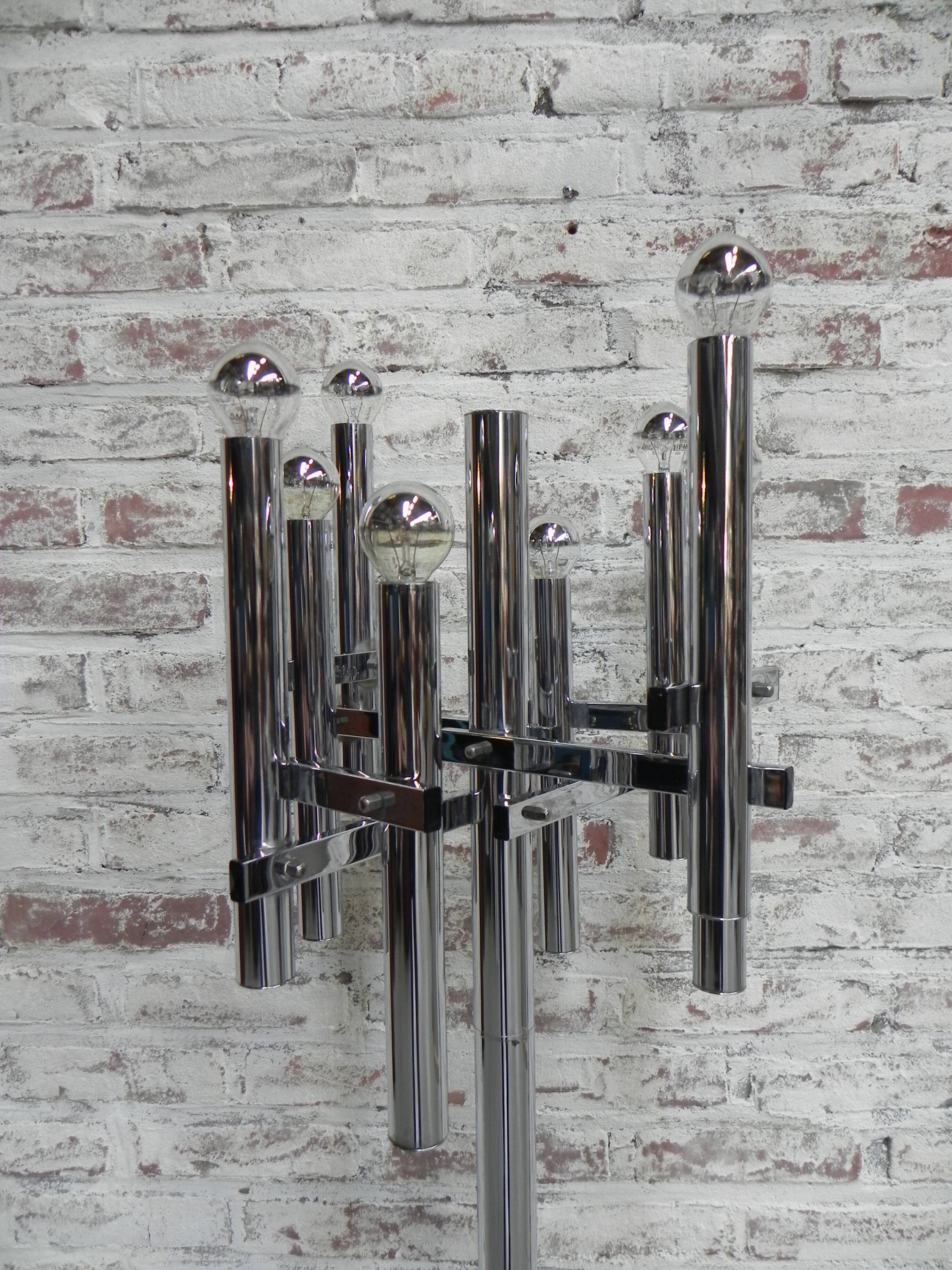 Chrome uplight floor lamp with 8 light points