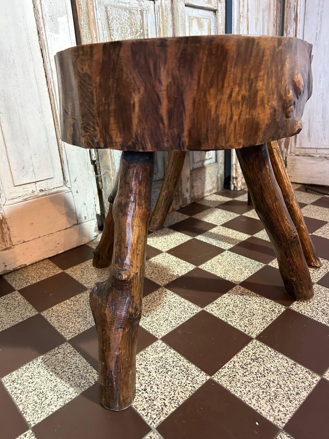 Pair of brutalist chalet stools