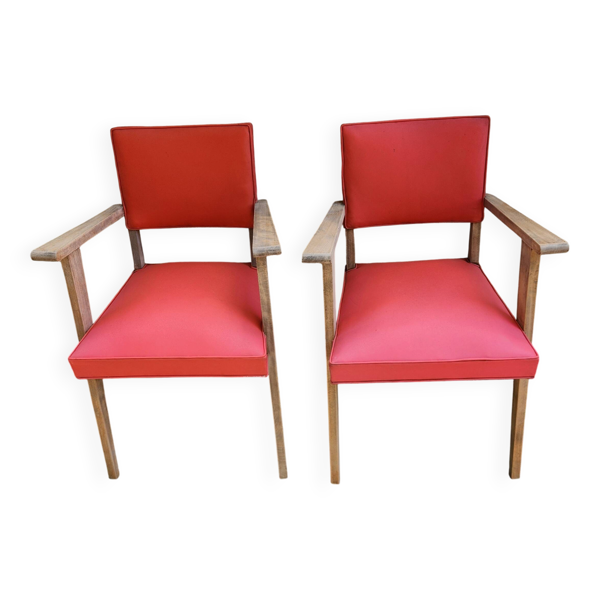 Paire de Fauteuils Bridge Vintage  Rouge & Bois années 50