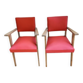 Paire de Fauteuils Bridge Vintage  Rouge & Bois années 50