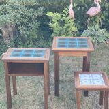 Trio of Danish Nest of Teakwood Table with Ceramic Tops