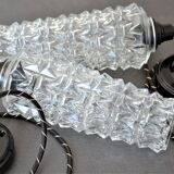 Pair of high-rise suspensions in chiseled glass - spindle shape of the 50s 60's -