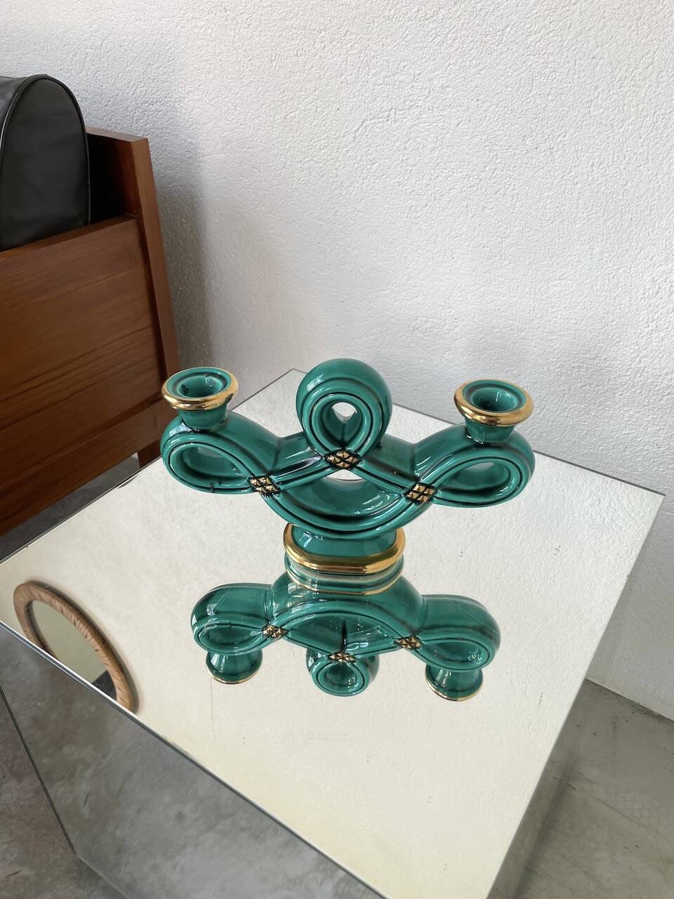 Vallauris green ceramic candle holder