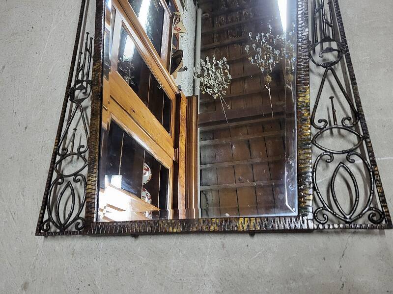 1930 art deco mirror in wrought iron with beveled glass
