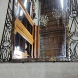 1930 art deco mirror in wrought iron with beveled glass