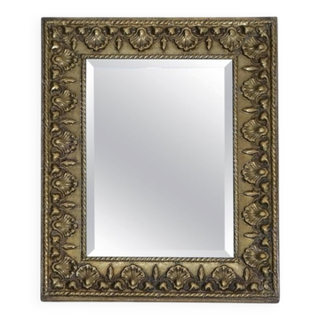Neoclassical Antique Shell Mirror in Brass