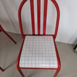 Set of 4 modernist red metal chairs