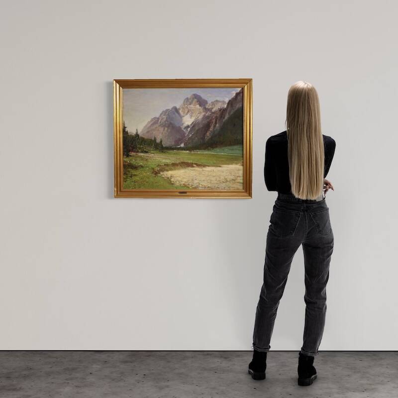 Peinture italienne vue de montagne de la Croda Rossa d'Ampezzo.