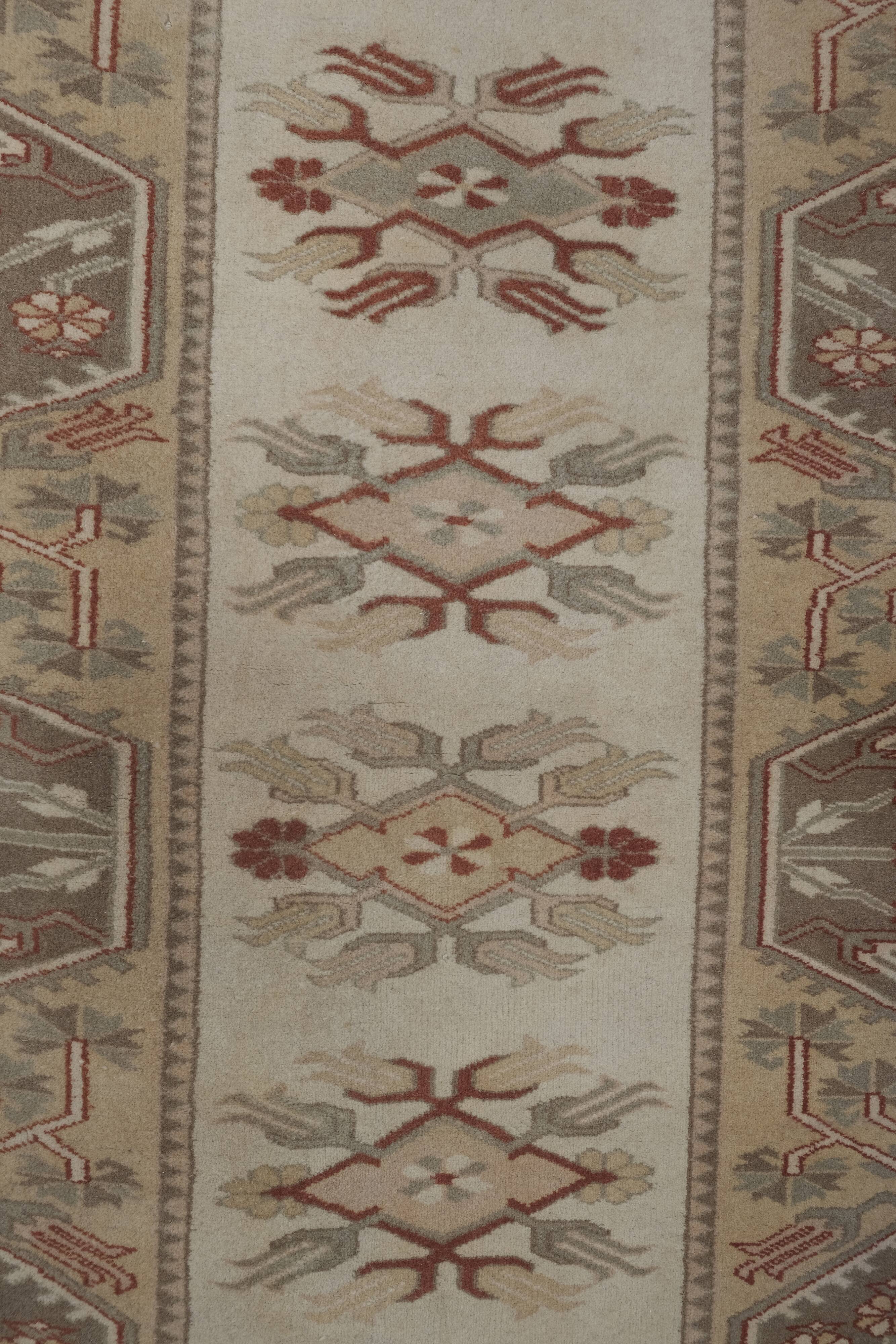 1970s Vıntage Turkish Oushak Handmade Wool Runner Rug 3'3'' x 9'3''