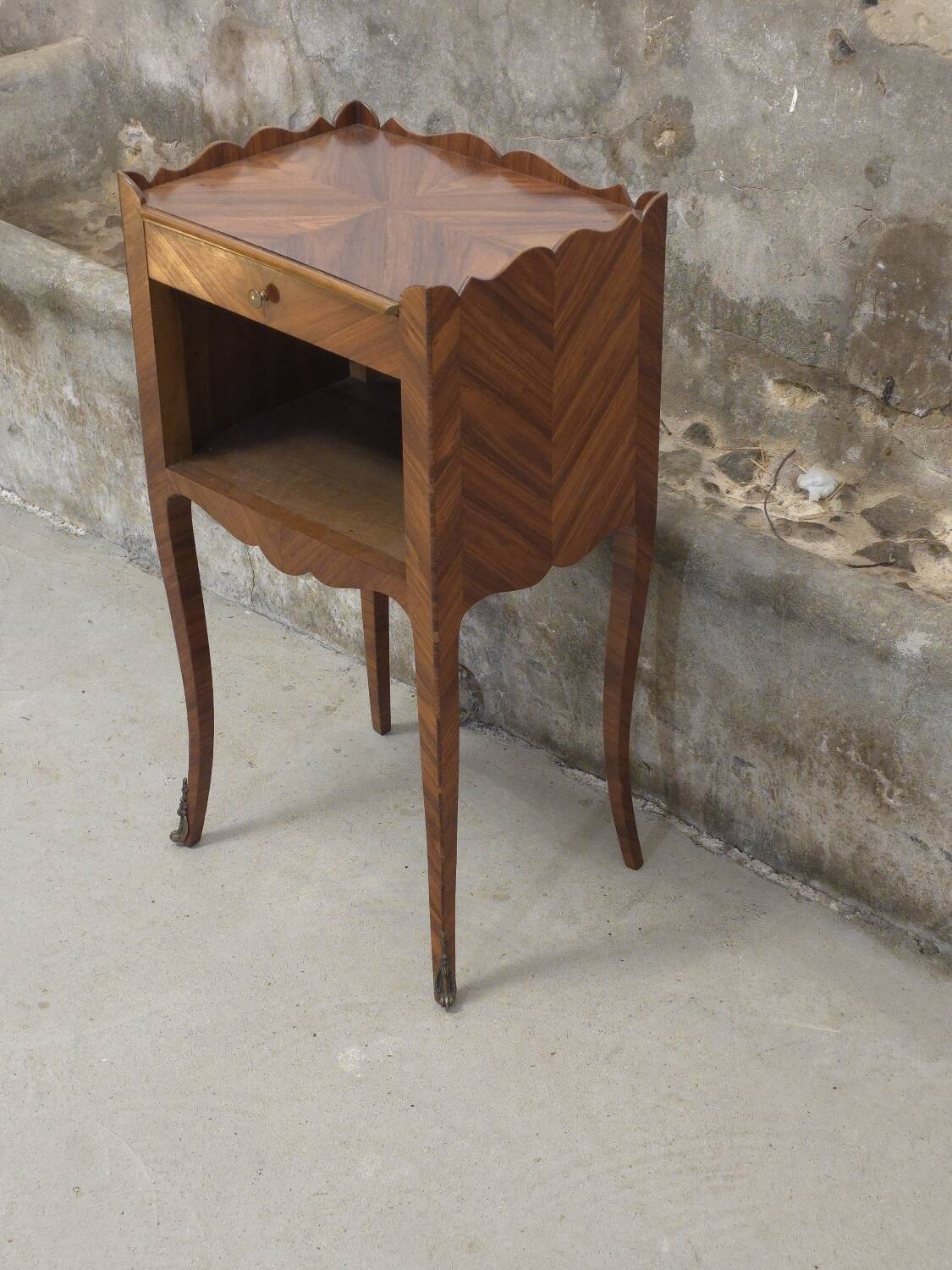 Louis XV style marquetry bedside table