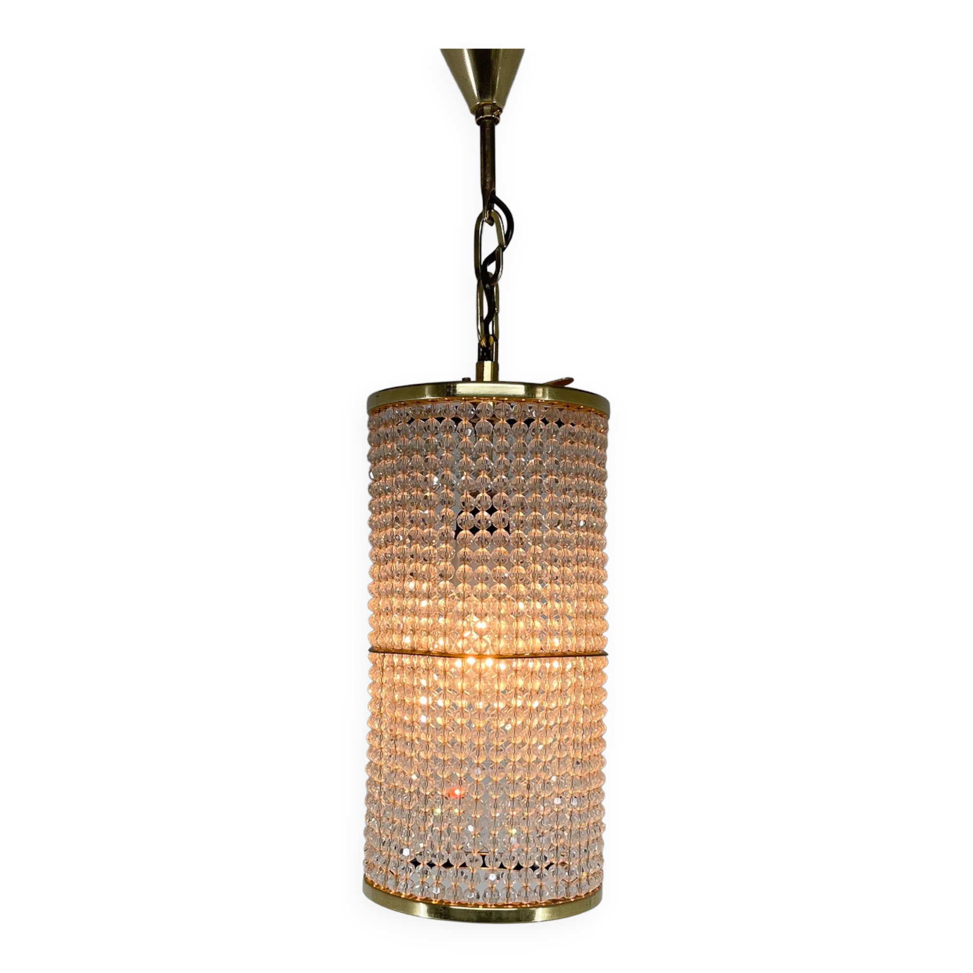 1960s brass & crytal chandelier by Preciosa Glassworks, Czechoslovakia